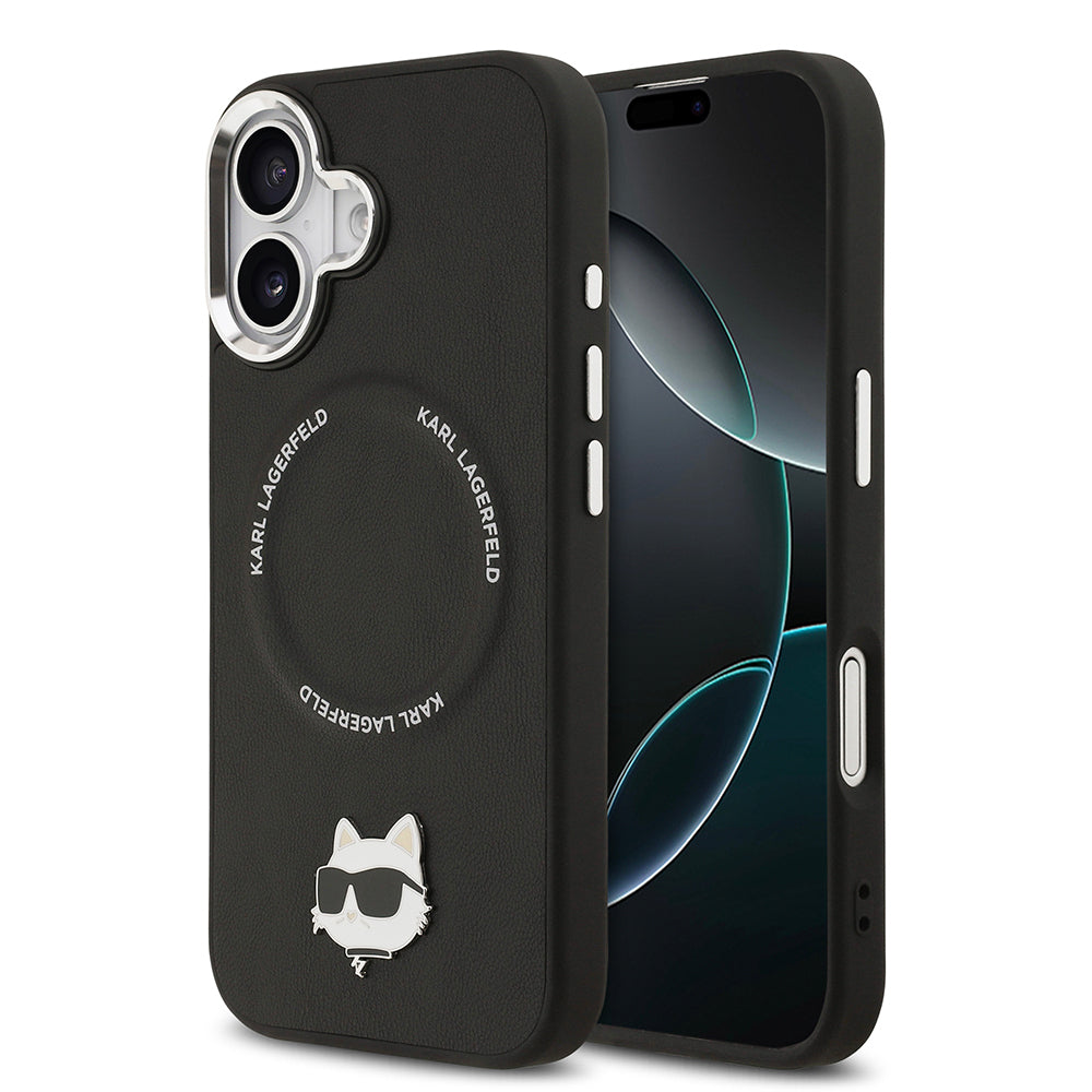 iPhone 17 Kılıf Karl Lagerfeld Orjinal Lisanslı M-safe Şarj Özellikli Metal Kamera ve Buton Tasarımlı Choupette PU Deri Kapak