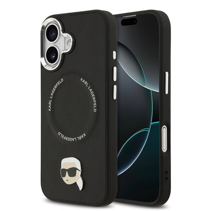iPhone 17 Kılıf Karl Lagerfeld Orjinal Lisanslı M-safe Şarj Özellikli Metal Kamera ve Buton Tasarımlı Karl PU Deri Kapak