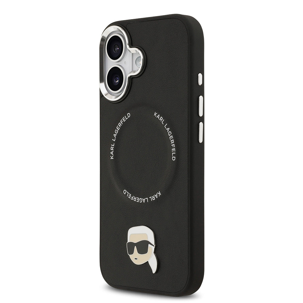 iPhone 17 Kılıf Karl Lagerfeld Orjinal Lisanslı M-safe Şarj Özellikli Metal Kamera ve Buton Tasarımlı Karl PU Deri Kapak