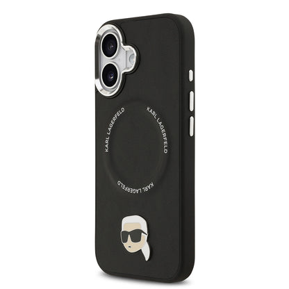 iPhone 17 Kılıf Karl Lagerfeld Orjinal Lisanslı M-safe Şarj Özellikli Metal Kamera ve Buton Tasarımlı Karl PU Deri Kapak