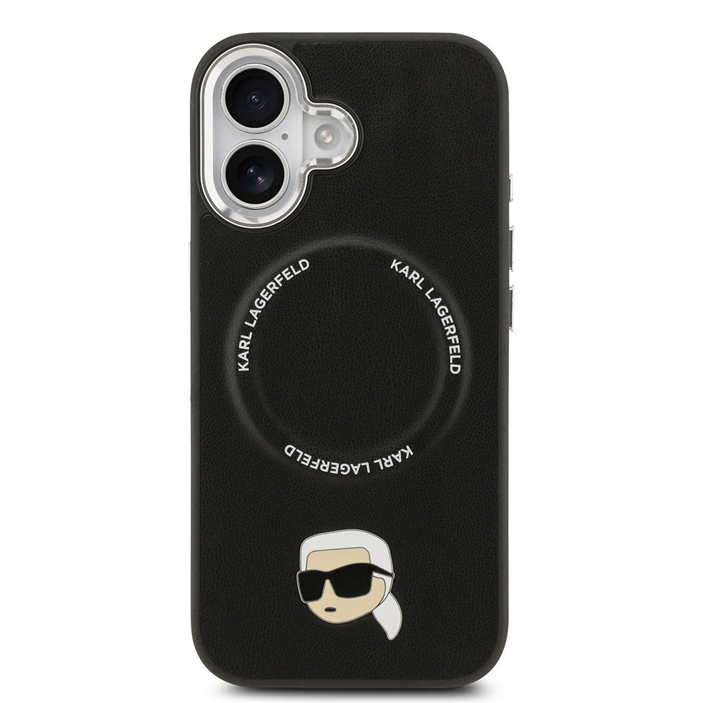 iPhone 17 Kılıf Karl Lagerfeld Orjinal Lisanslı M-safe Şarj Özellikli Metal Kamera ve Buton Tasarımlı Karl PU Deri Kapak