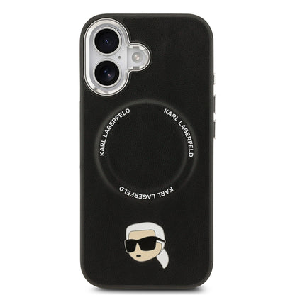 iPhone 17 Kılıf Karl Lagerfeld Orjinal Lisanslı M-safe Şarj Özellikli Metal Kamera ve Buton Tasarımlı Karl PU Deri Kapak