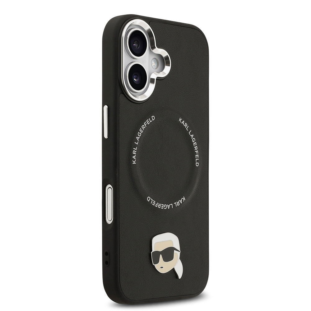 iPhone 17 Kılıf Karl Lagerfeld Orjinal Lisanslı M-safe Şarj Özellikli Metal Kamera ve Buton Tasarımlı Karl PU Deri Kapak