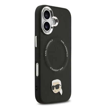 iPhone 17 Kılıf Karl Lagerfeld Orjinal Lisanslı M-safe Şarj Özellikli Metal Kamera ve Buton Tasarımlı Karl PU Deri Kapak