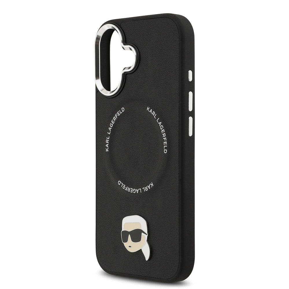 iPhone 17 Kılıf Karl Lagerfeld Orjinal Lisanslı M-safe Şarj Özellikli Metal Kamera ve Buton Tasarımlı Karl PU Deri Kapak