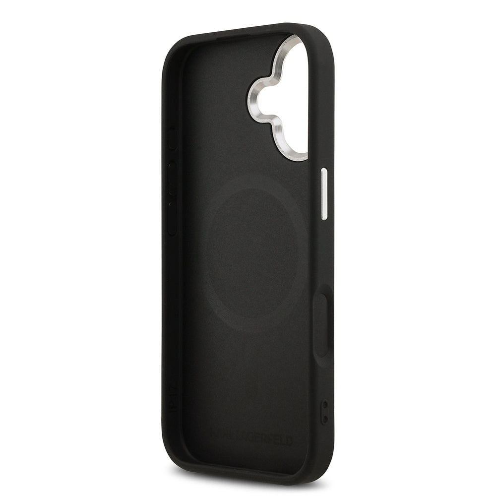 iPhone 17 Kılıf Karl Lagerfeld Orjinal Lisanslı M-safe Şarj Özellikli Metal Kamera ve Buton Tasarımlı Karl PU Deri Kapak