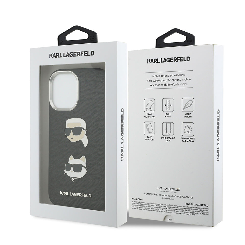 iPhone 17 Kılıf Karl Lagerfeld Orjinal Lisanslı Metal Logolu K&C Heads Pin Kapak