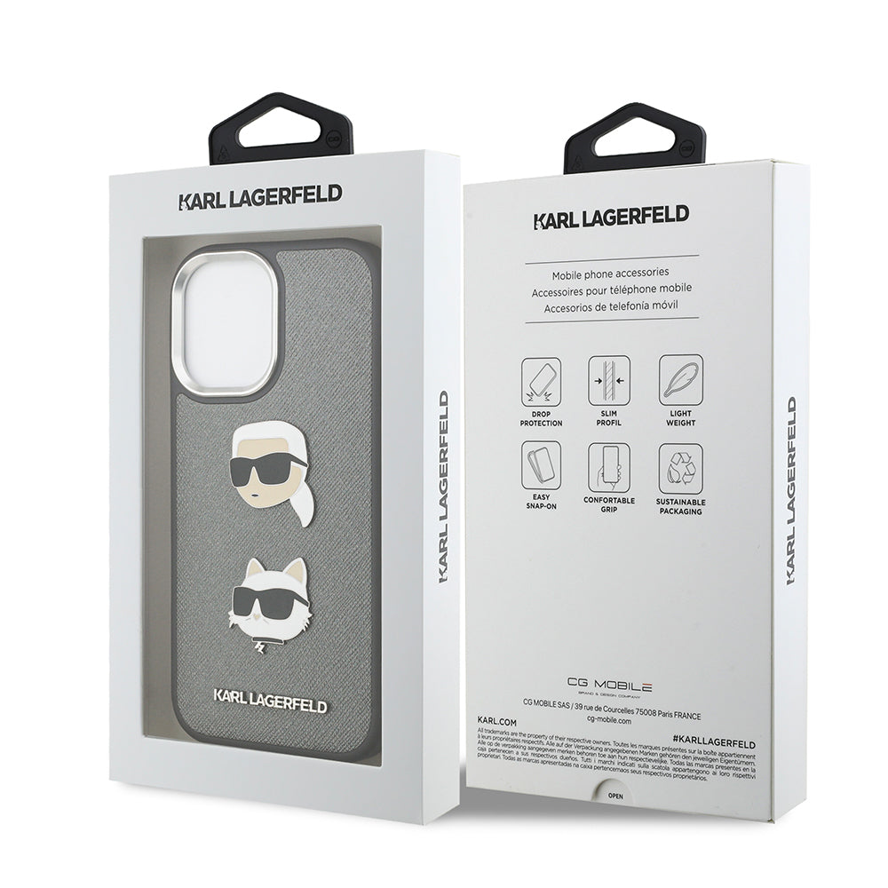 iPhone 17 Kılıf Karl Lagerfeld Orjinal Lisanslı Metal Logolu K&C Heads Pin Kapak