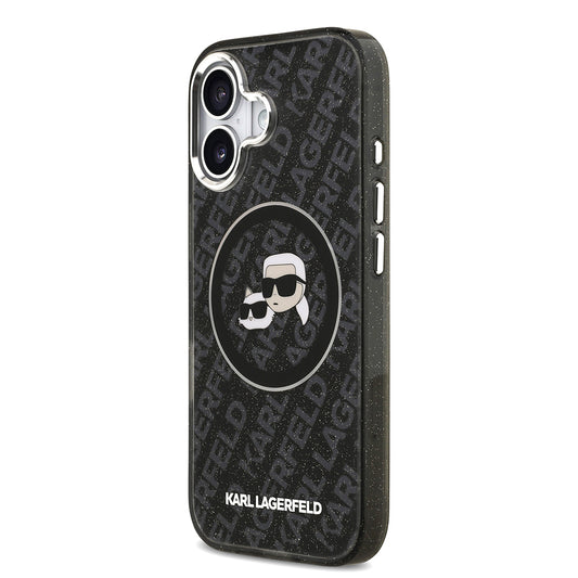 Apple iPhone 17 Kılıf Karl Lagerfeld Orjinal Lisanslı Parlayan Simli Karl & Choupette Heads Kapak