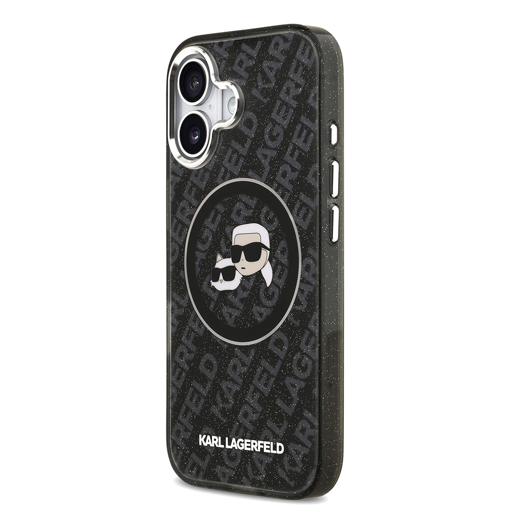 iPhone 17 Kılıf Karl Lagerfeld Orjinal Lisanslı Parlayan Simli Karl & Choupette Heads Kapak