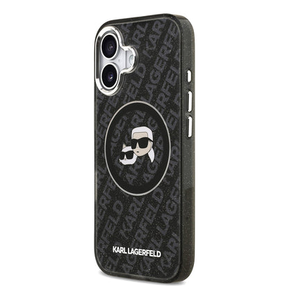 iPhone 17 Kılıf Karl Lagerfeld Orjinal Lisanslı Parlayan Simli Karl & Choupette Heads Kapak