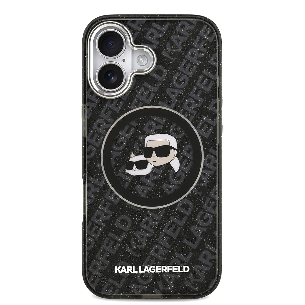 iPhone 17 Kılıf Karl Lagerfeld Orjinal Lisanslı Parlayan Simli Karl & Choupette Heads Kapak