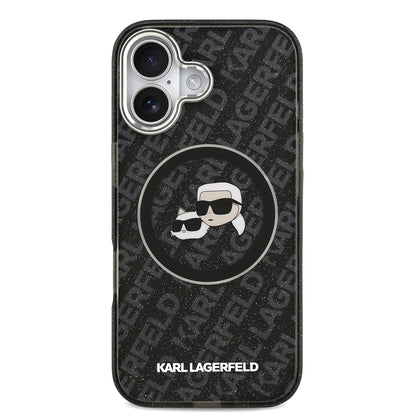 iPhone 17 Kılıf Karl Lagerfeld Orjinal Lisanslı Parlayan Simli Karl & Choupette Heads Kapak