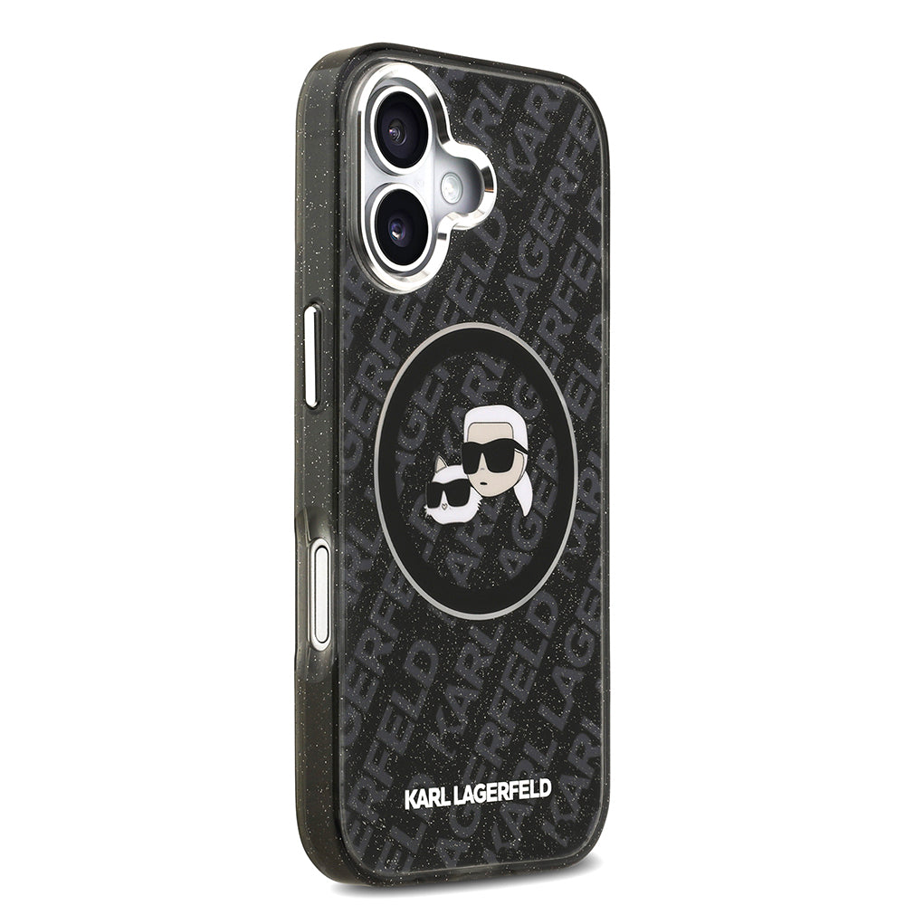 iPhone 17 Kılıf Karl Lagerfeld Orjinal Lisanslı Parlayan Simli Karl & Choupette Heads Kapak