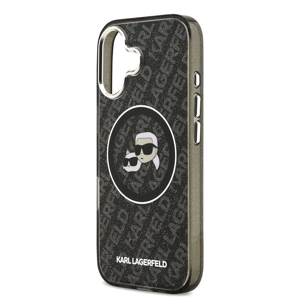 iPhone 17 Kılıf Karl Lagerfeld Orjinal Lisanslı Parlayan Simli Karl & Choupette Heads Kapak