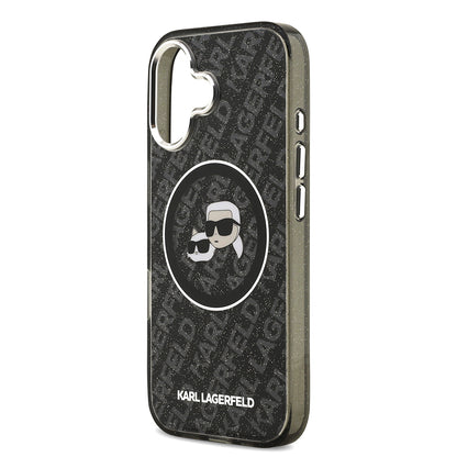 iPhone 17 Kılıf Karl Lagerfeld Orjinal Lisanslı Parlayan Simli Karl & Choupette Heads Kapak