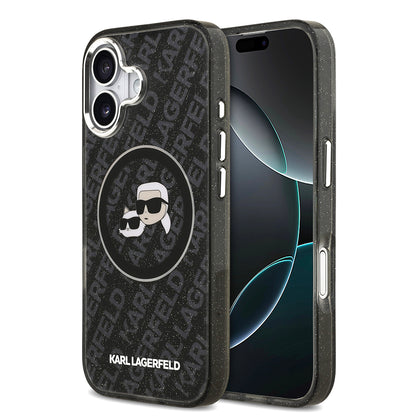 iPhone 17 Kılıf Karl Lagerfeld Orjinal Lisanslı Parlayan Simli Karl & Choupette Heads Kapak