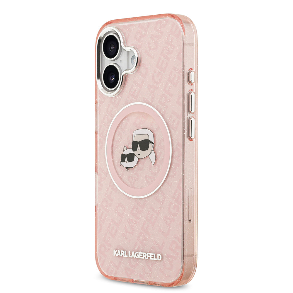 iPhone 17 Kılıf Karl Lagerfeld Orjinal Lisanslı Parlayan Simli Karl & Choupette Heads Kapak