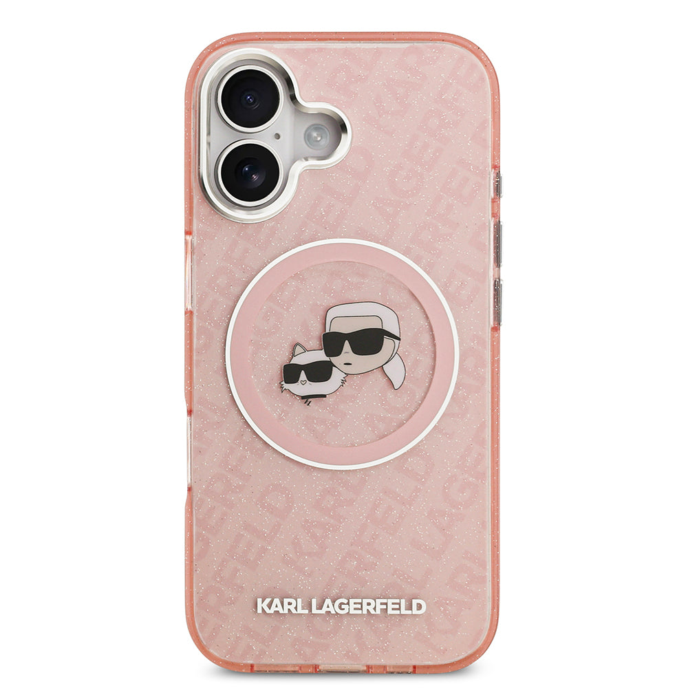iPhone 17 Kılıf Karl Lagerfeld Orjinal Lisanslı Parlayan Simli Karl & Choupette Heads Kapak