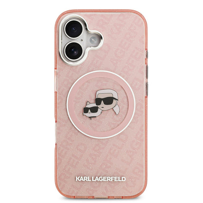iPhone 17 Kılıf Karl Lagerfeld Orjinal Lisanslı Parlayan Simli Karl & Choupette Heads Kapak