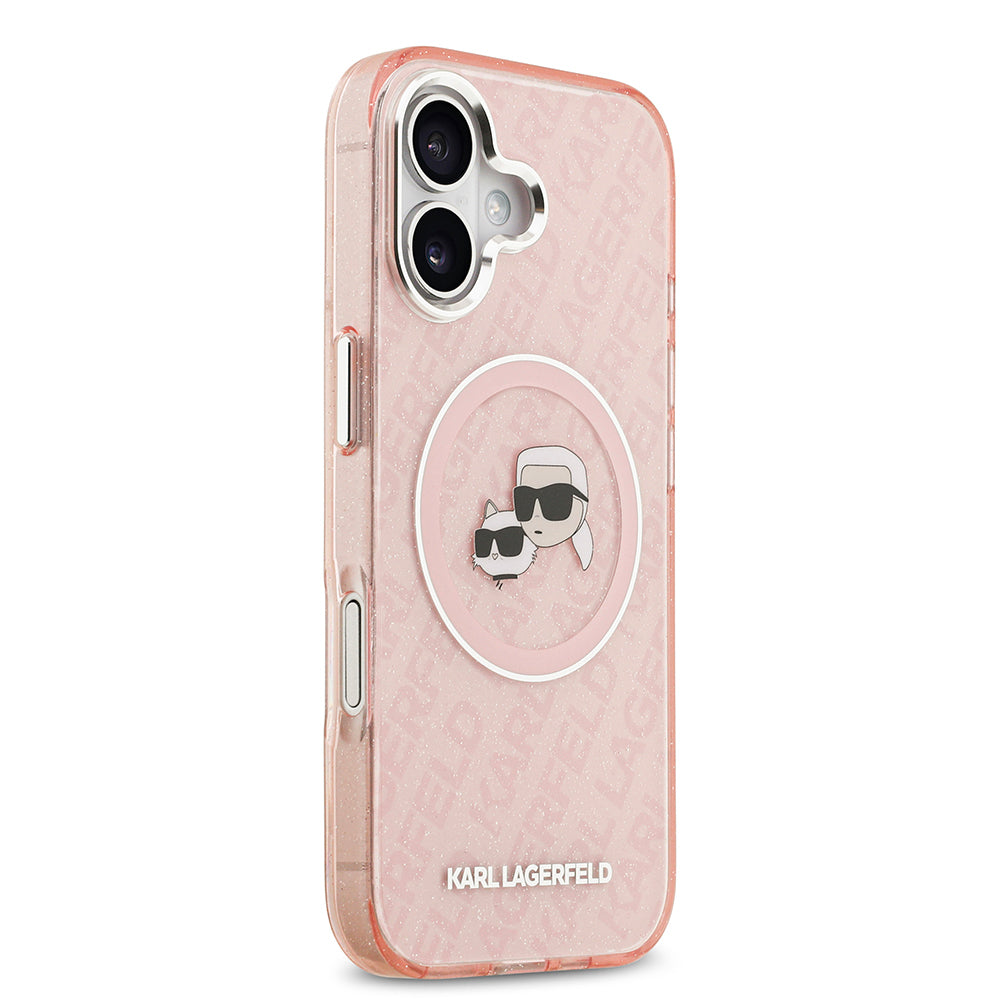 iPhone 17 Kılıf Karl Lagerfeld Orjinal Lisanslı Parlayan Simli Karl & Choupette Heads Kapak
