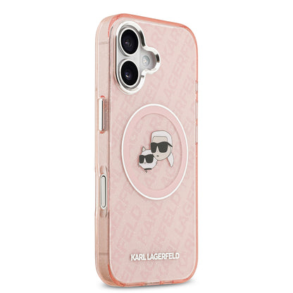 iPhone 17 Kılıf Karl Lagerfeld Orjinal Lisanslı Parlayan Simli Karl & Choupette Heads Kapak