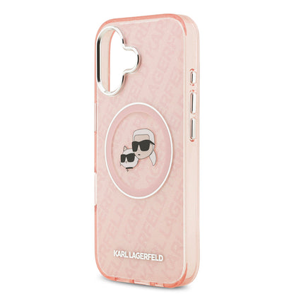 iPhone 17 Kılıf Karl Lagerfeld Orjinal Lisanslı Parlayan Simli Karl & Choupette Heads Kapak