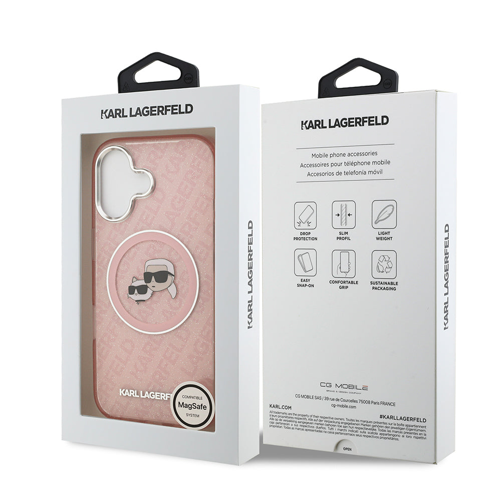 iPhone 17 Kılıf Karl Lagerfeld Orjinal Lisanslı Parlayan Simli Karl & Choupette Heads Kapak