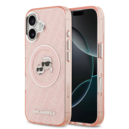 iPhone 17 Kılıf Karl Lagerfeld Orjinal Lisanslı Parlayan Simli Karl & Choupette Heads Kapak