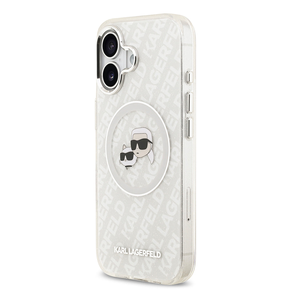 iPhone 17 Kılıf Karl Lagerfeld Orjinal Lisanslı Parlayan Simli Karl & Choupette Heads Kapak