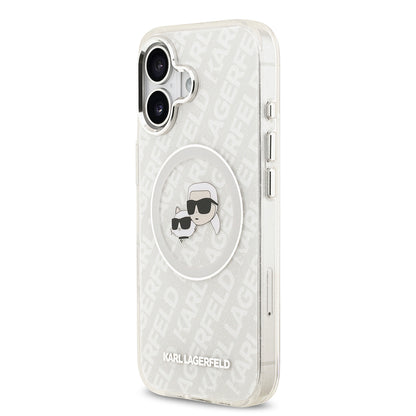 iPhone 17 Kılıf Karl Lagerfeld Orjinal Lisanslı Parlayan Simli Karl & Choupette Heads Kapak