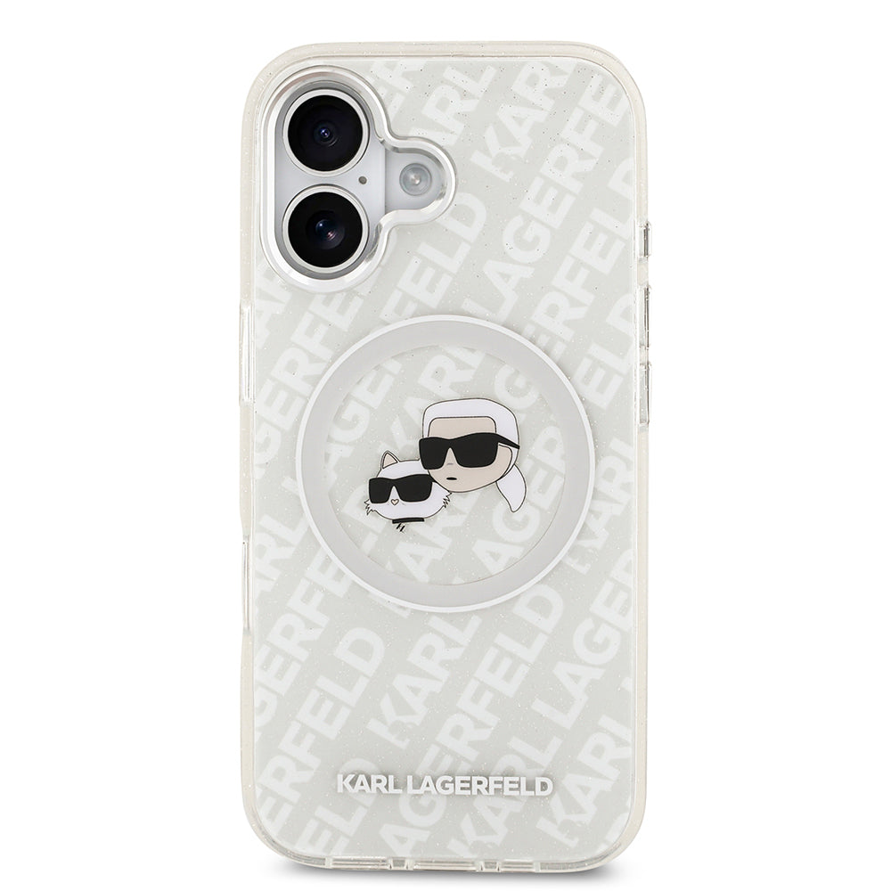 iPhone 17 Kılıf Karl Lagerfeld Orjinal Lisanslı Parlayan Simli Karl & Choupette Heads Kapak