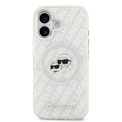 iPhone 17 Kılıf Karl Lagerfeld Orjinal Lisanslı Parlayan Simli Karl & Choupette Heads Kapak