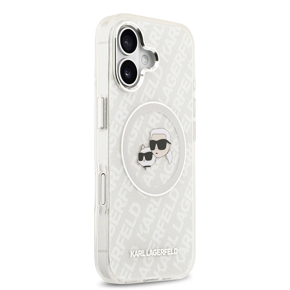 iPhone 17 Kılıf Karl Lagerfeld Orjinal Lisanslı Parlayan Simli Karl & Choupette Heads Kapak