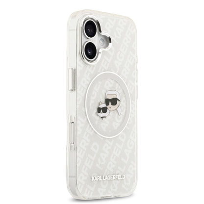 iPhone 17 Kılıf Karl Lagerfeld Orjinal Lisanslı Parlayan Simli Karl & Choupette Heads Kapak
