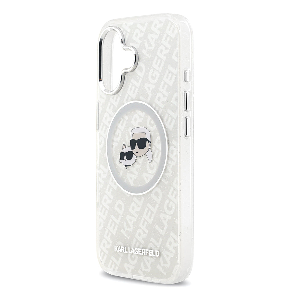 iPhone 17 Kılıf Karl Lagerfeld Orjinal Lisanslı Parlayan Simli Karl & Choupette Heads Kapak