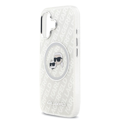 iPhone 17 Kılıf Karl Lagerfeld Orjinal Lisanslı Parlayan Simli Karl & Choupette Heads Kapak