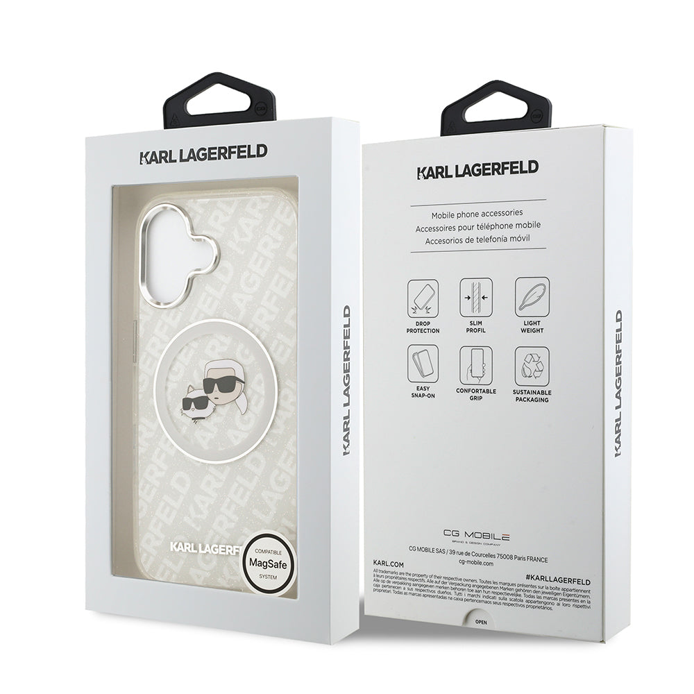iPhone 17 Kılıf Karl Lagerfeld Orjinal Lisanslı Parlayan Simli Karl & Choupette Heads Kapak