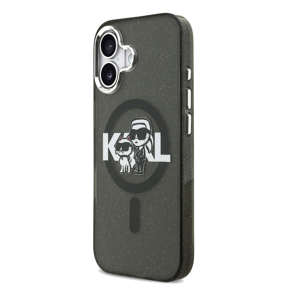 iPhone 17 Kılıf Karl Lagerfeld Orjinal Lisanslı Parlayan Simli Karl & Choupette Sketch Logo Kapak