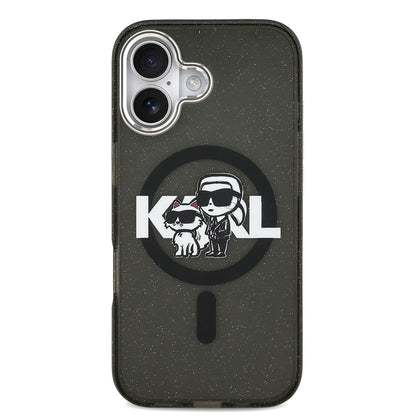 iPhone 17 Kılıf Karl Lagerfeld Orjinal Lisanslı Parlayan Simli Karl & Choupette Sketch Logo Kapak