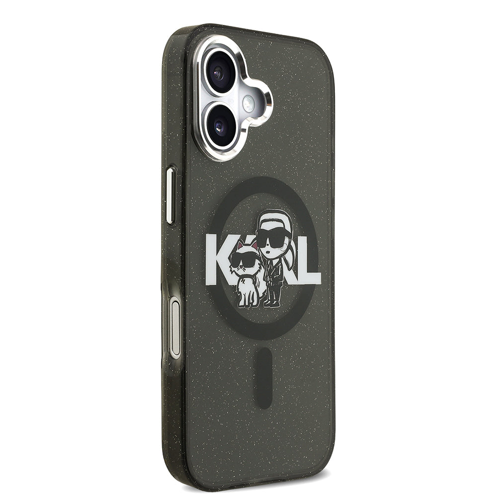 iPhone 17 Kılıf Karl Lagerfeld Orjinal Lisanslı Parlayan Simli Karl & Choupette Sketch Logo Kapak