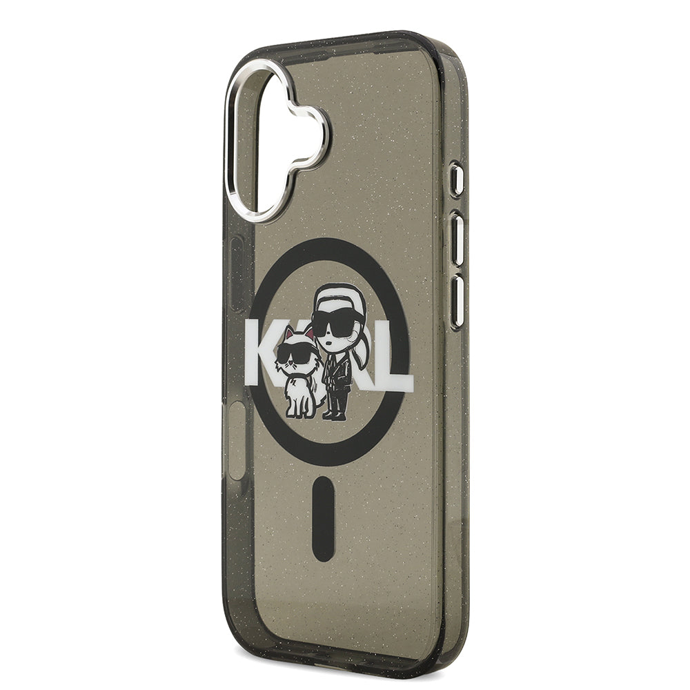 iPhone 17 Kılıf Karl Lagerfeld Orjinal Lisanslı Parlayan Simli Karl & Choupette Sketch Logo Kapak