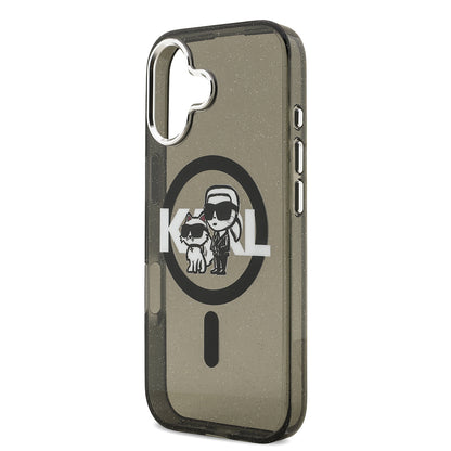 iPhone 17 Kılıf Karl Lagerfeld Orjinal Lisanslı Parlayan Simli Karl & Choupette Sketch Logo Kapak