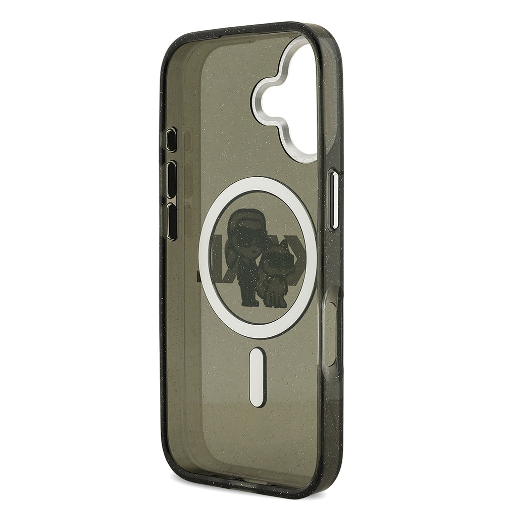 iPhone 17 Kılıf Karl Lagerfeld Orjinal Lisanslı Parlayan Simli Karl & Choupette Sketch Logo Kapak