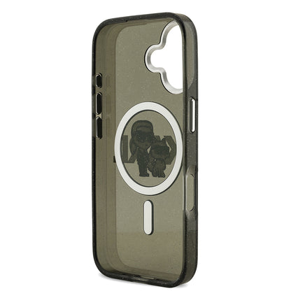 iPhone 17 Kılıf Karl Lagerfeld Orjinal Lisanslı Parlayan Simli Karl & Choupette Sketch Logo Kapak