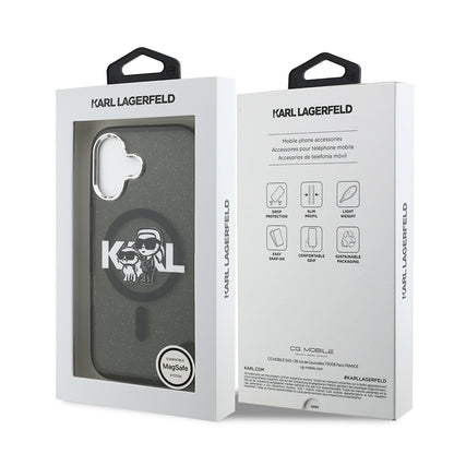 iPhone 17 Kılıf Karl Lagerfeld Orjinal Lisanslı Parlayan Simli Karl & Choupette Sketch Logo Kapak