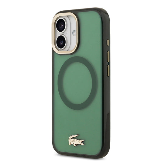 iPhone 17 Kılıf Lacoste Orjinal Lisanslı M-safe Şarj Özellikli Gold Timsah Logolu Buzlu Kapak