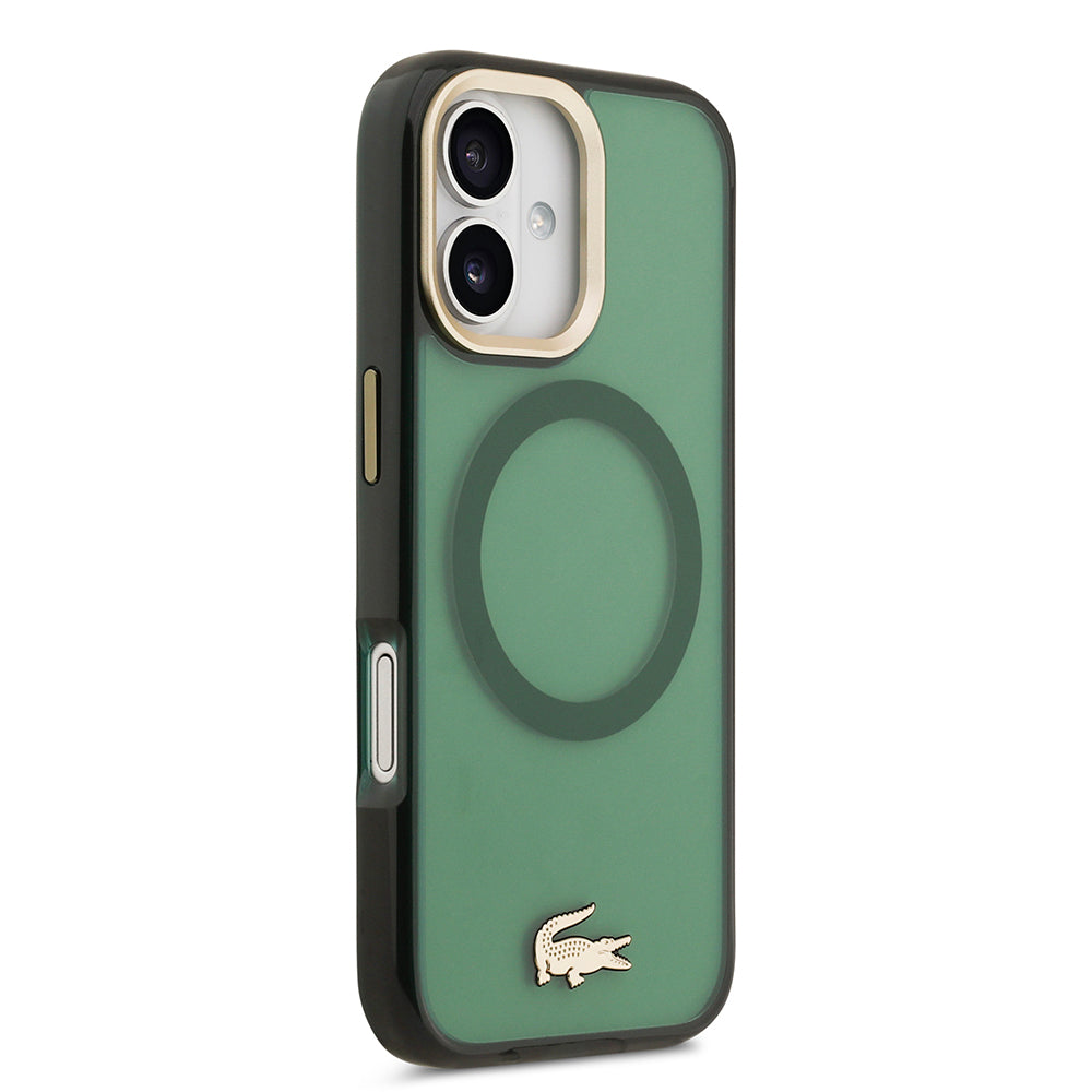 iPhone 17 Kılıf Lacoste Orjinal Lisanslı M-safe Şarj Özellikli Gold Timsah Logolu Buzlu Kapak
