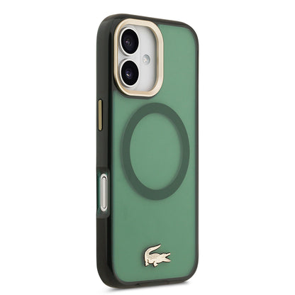 iPhone 17 Kılıf Lacoste Orjinal Lisanslı M-safe Şarj Özellikli Gold Timsah Logolu Buzlu Kapak