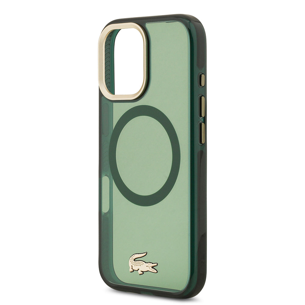 iPhone 17 Kılıf Lacoste Orjinal Lisanslı M-safe Şarj Özellikli Gold Timsah Logolu Buzlu Kapak